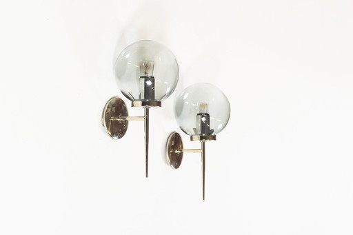 2X 1970’S Glass And Chrome Metal Wall Sconces, France 1960’S