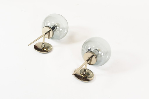 2X 1970’S Glass And Chrome Metal Wall Sconces, France 1960’S