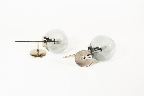 Image 1 of 2X 1970’S Glass And Chrome Metal Wall Sconces, France 1960’S