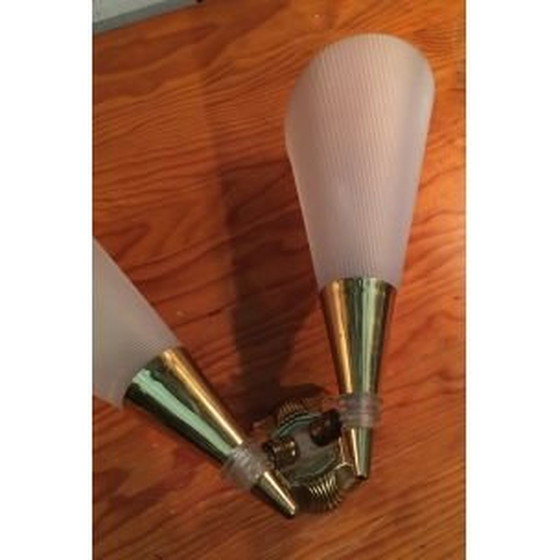 Image 1 of Pair of vintage brass and plastic sconces, 1970