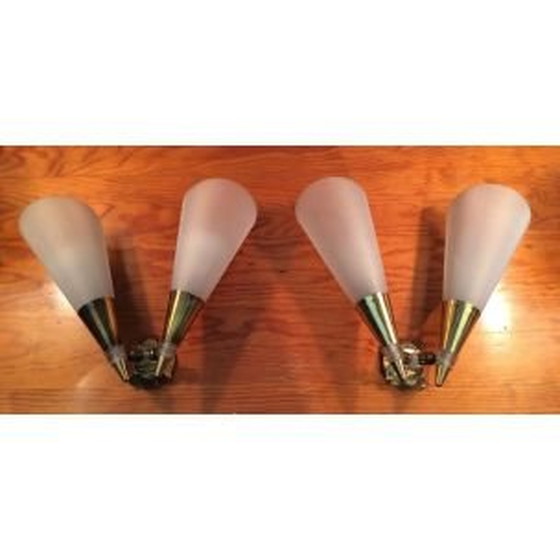 Image 1 of Pair of vintage brass and plastic sconces, 1970