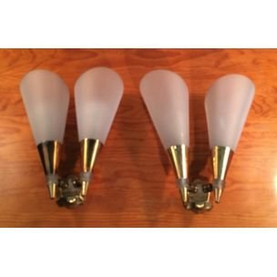 Image 1 of Pair of vintage brass and plastic sconces, 1970