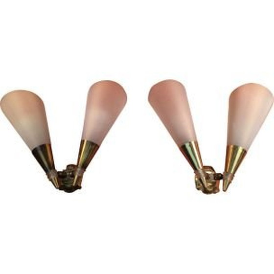 Image 1 of Pair of vintage brass and plastic sconces, 1970