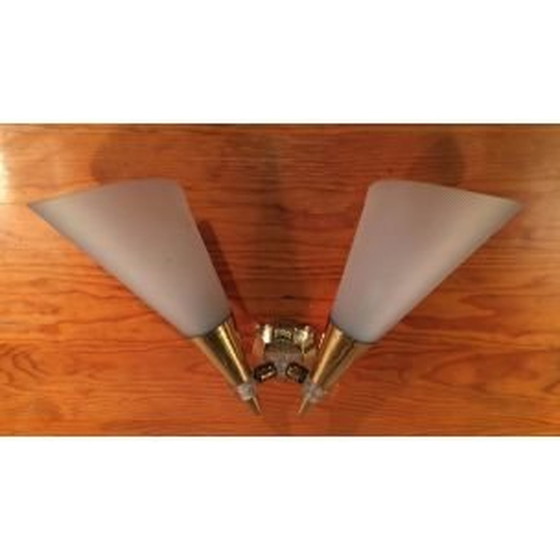 Image 1 of Pair of vintage brass and plastic sconces, 1970