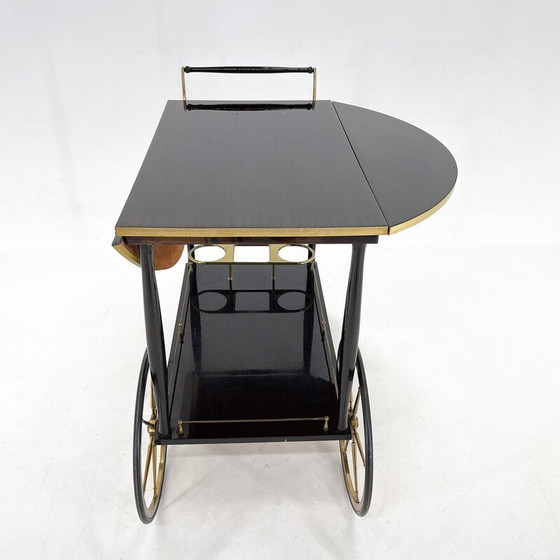 Image 1 of Mid-century Italian brass and stained mahagony bar trolley