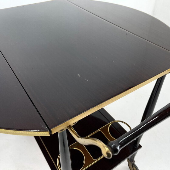 Image 1 of Mid-century Italian brass and stained mahagony bar trolley