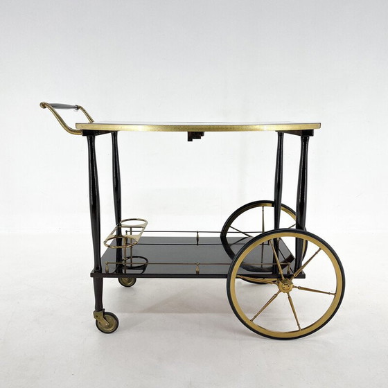 Image 1 of Mid-century Italian brass and stained mahagony bar trolley