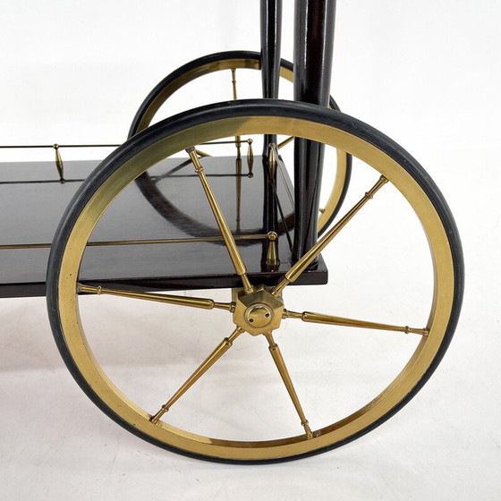 Image 1 of Mid-century Italian brass and stained mahagony bar trolley