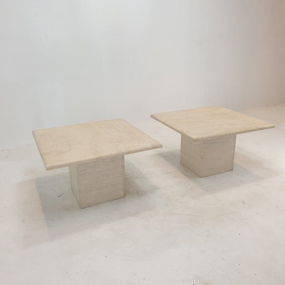 Image 1 of Pair of vintage Italian travertine coffee tables, 1980s