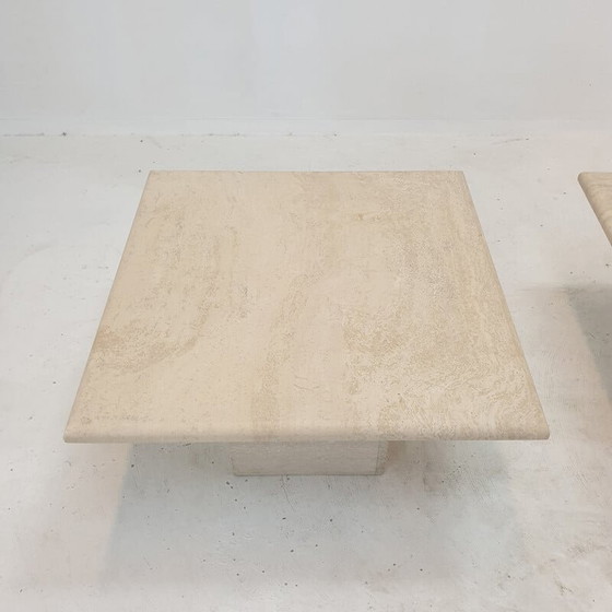 Image 1 of Pair of vintage Italian travertine coffee tables, 1980s