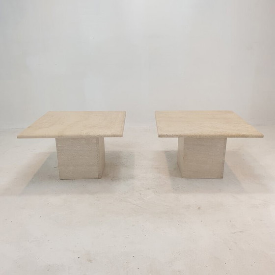 Image 1 of Pair of vintage Italian travertine coffee tables, 1980s