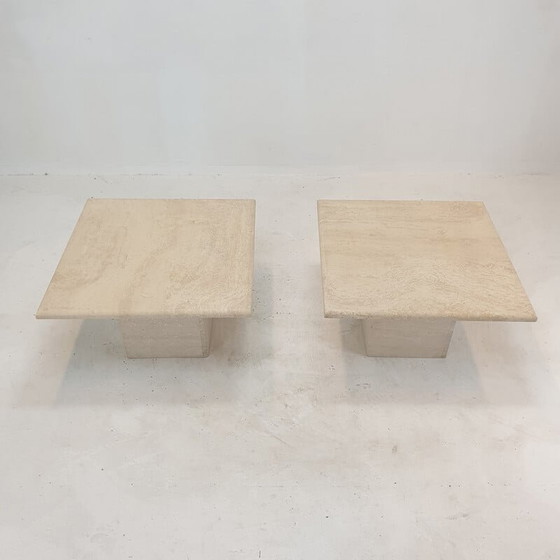 Image 1 of Pair of vintage Italian travertine coffee tables, 1980s