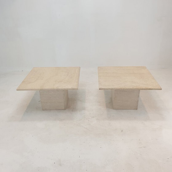 Image 1 of Pair of vintage Italian travertine coffee tables, 1980s