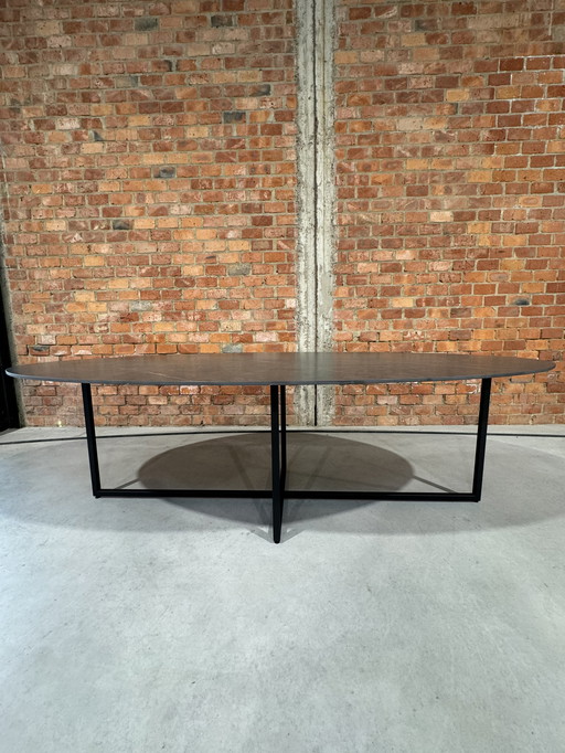 Table de salle à manger ovale - céramique - gris 250x125 cm