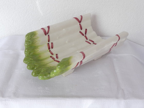 Image 1 of Sarreguemines asparagus bowl faience majolica serving platter