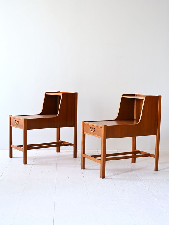 Image 1 of 1960S Scandinavian Bedside Tables With Double Tops