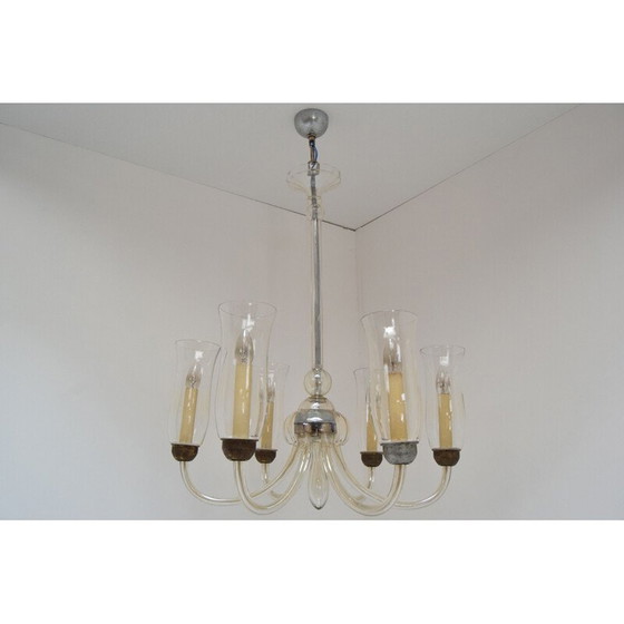 Image 1 of Lampadario vintage in vetro e metallo, Cecoslovacchia 1930