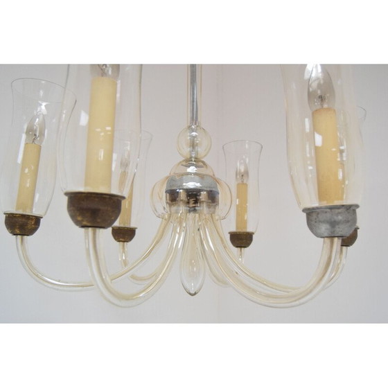 Image 1 of Lampadario vintage in vetro e metallo, Cecoslovacchia 1930