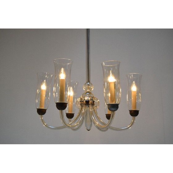 Image 1 of Lampadario vintage in vetro e metallo, Cecoslovacchia 1930