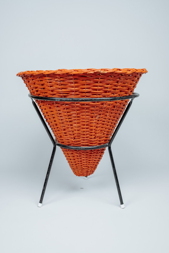 Image 1 of Vintage rattan planter with steel base