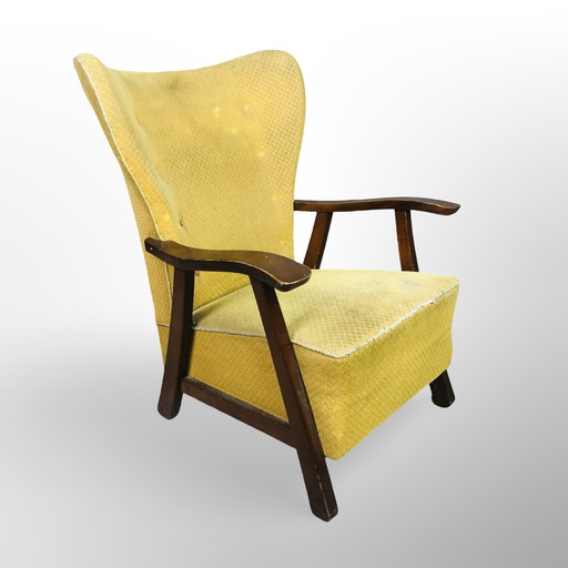 Grand fauteuil vintage à oreilles, design danois ou hollandais.