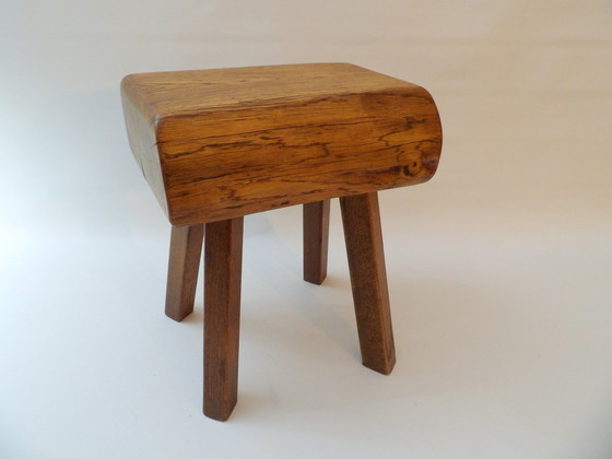 Image 1 of One brutalist Wabi Sabi solid old oak stool