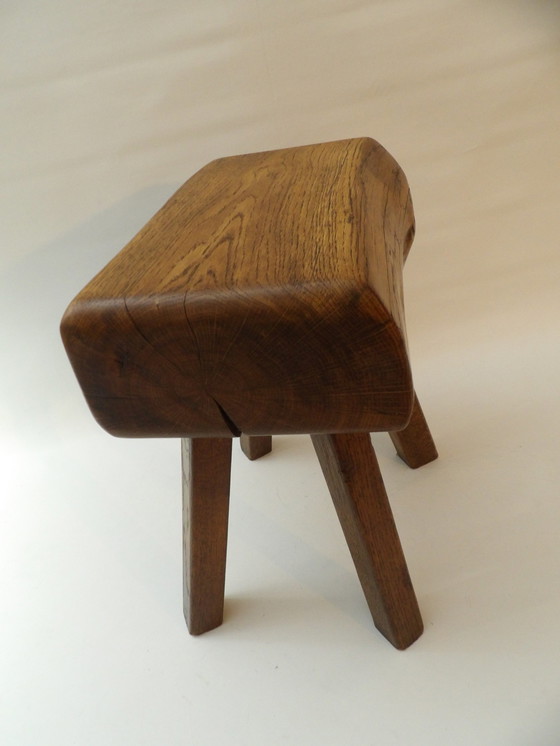 Image 1 of One brutalist Wabi Sabi solid old oak stool