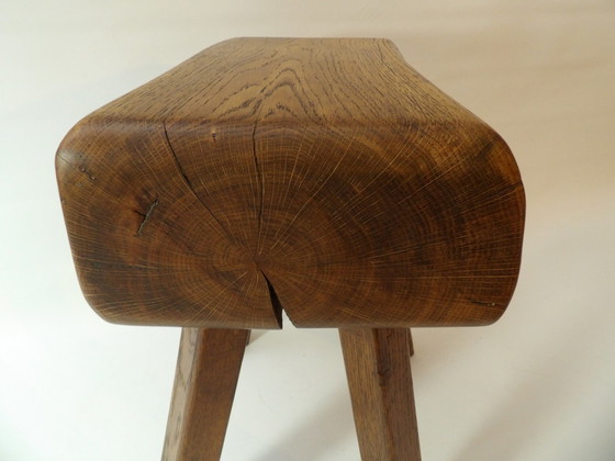 Image 1 of One brutalist Wabi Sabi solid old oak stool