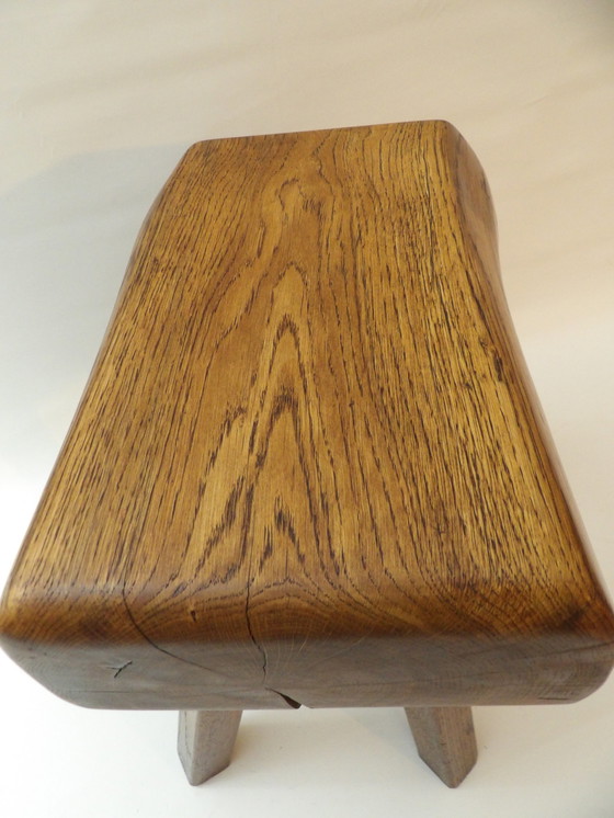 Image 1 of One brutalist Wabi Sabi solid old oak stool