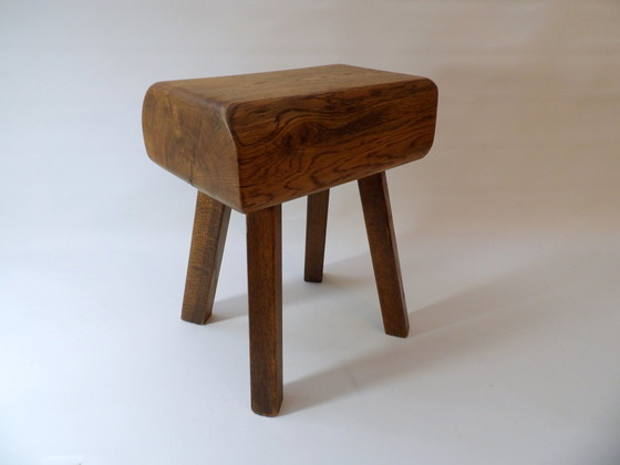 Image 1 of One brutalist Wabi Sabi solid old oak stool