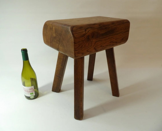 Image 1 of One brutalist Wabi Sabi solid old oak stool