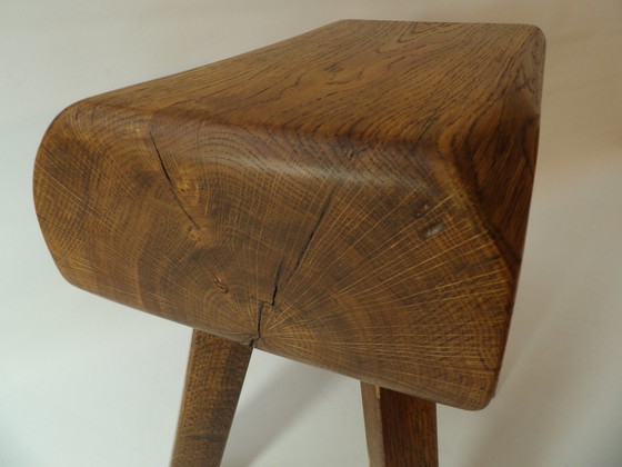 Image 1 of One brutalist Wabi Sabi solid old oak stool