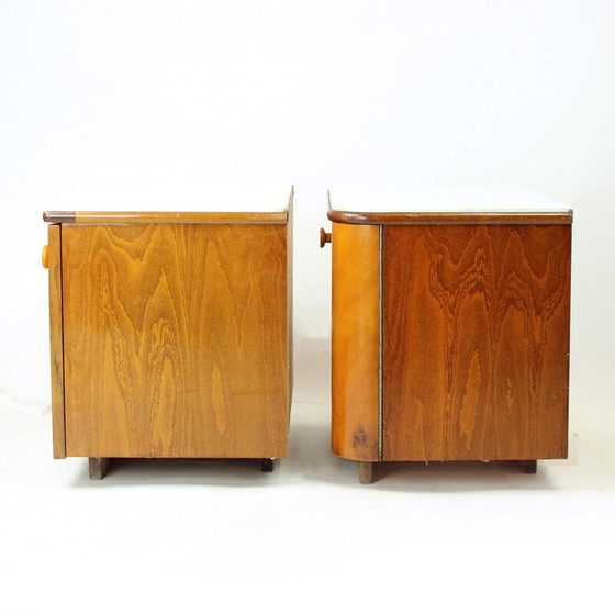 Image 1 of Pair of bedside tables in walnut and white glass, Czechoslovakia 1960