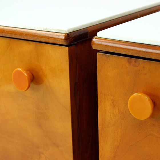 Image 1 of Pair of bedside tables in walnut and white glass, Czechoslovakia 1960