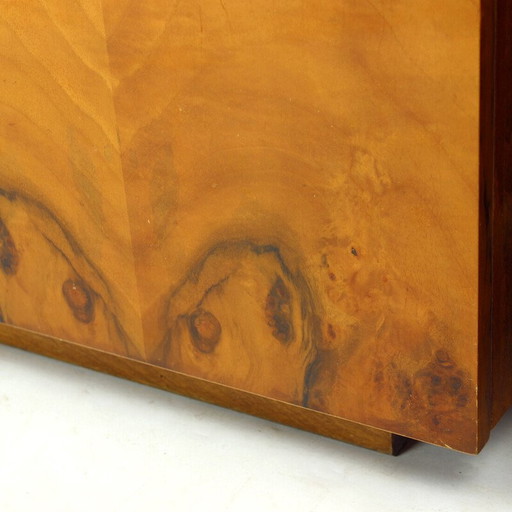 Pair of bedside tables in walnut and white glass, Czechoslovakia 1960