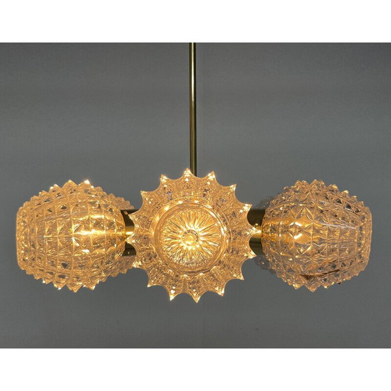 Image 1 of Pair of vintage brass and glass chandelier by Kamenicky Senov, 1960s