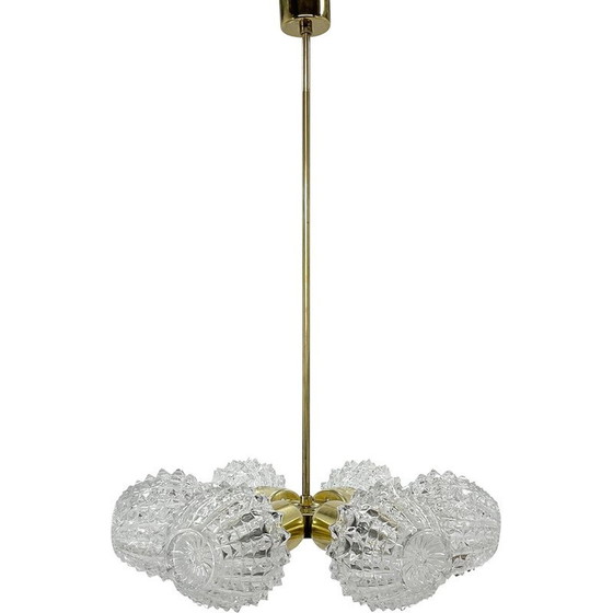 Image 1 of Pair of vintage brass and glass chandelier by Kamenicky Senov, 1960s