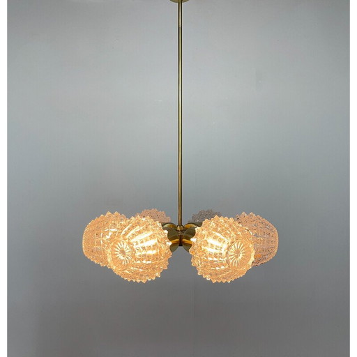 Pair of vintage brass and glass chandelier by Kamenicky Senov, 1960s
