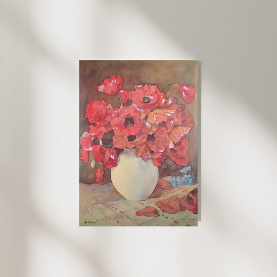 Image 1 of Jopie Huisman - Coquelicots dans un vase blanc