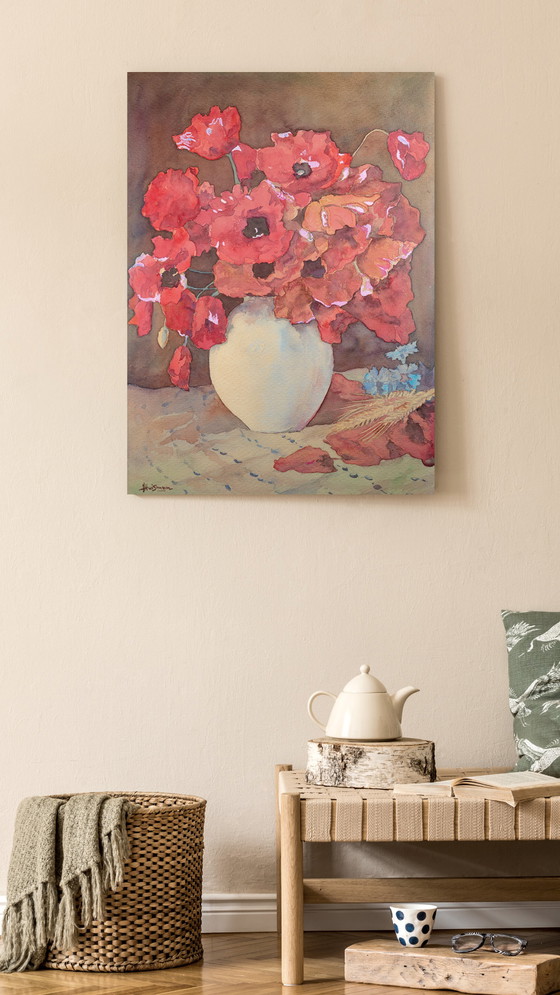 Image 1 of Jopie Huisman - Coquelicots dans un vase blanc