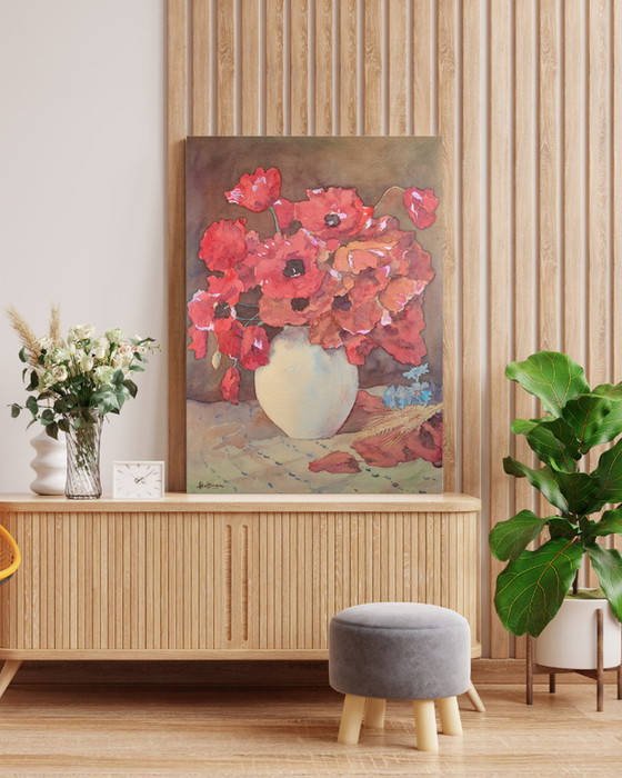 Image 1 of Jopie Huisman - Coquelicots dans un vase blanc