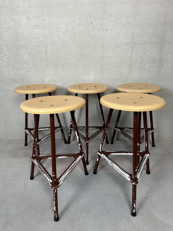 Image 1 of 5x industrial stools brown