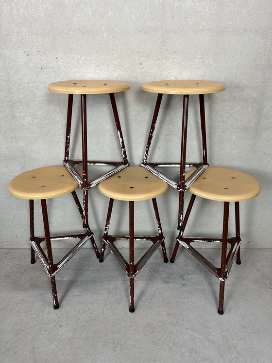 Image 1 of 5x industrial stools brown