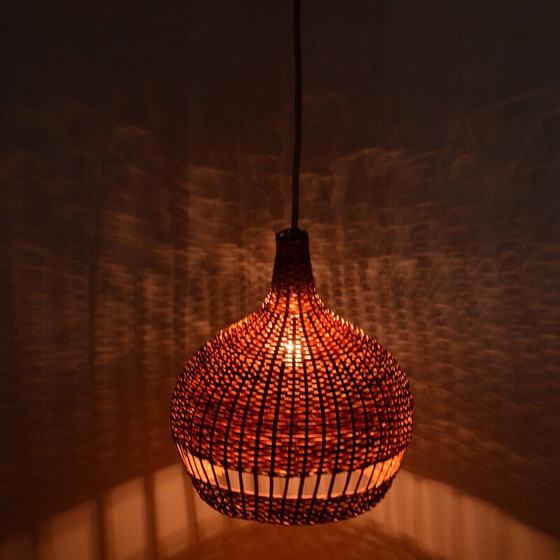 Image 1 of Vintage scandinavian pendant lamp with wicker shade, Denmark 1960s