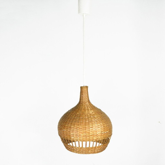 Image 1 of Vintage scandinavian pendant lamp with wicker shade, Denmark 1960s