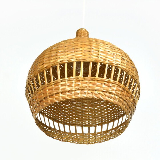 Image 1 of Vintage scandinavian pendant lamp with wicker shade, Denmark 1960s