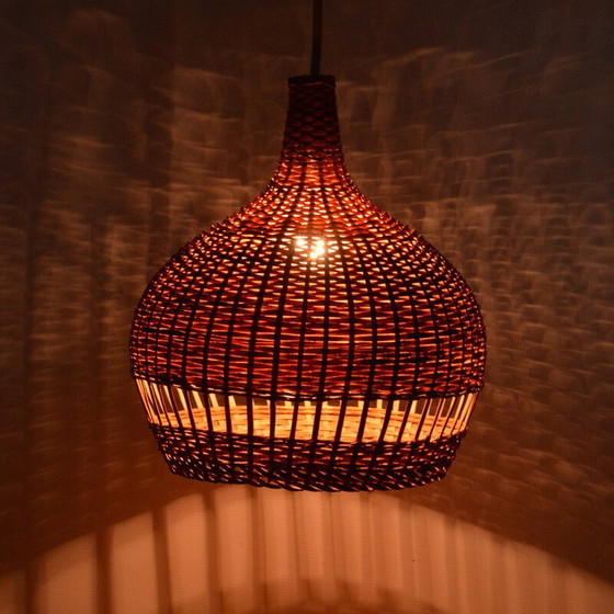 Image 1 of Vintage scandinavian pendant lamp with wicker shade, Denmark 1960s
