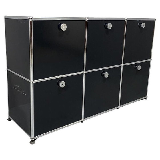 Image 1 of Vintage black metal cabinet by Paul Schaerer and Fritz Haller for Usm, Switzerland 1970