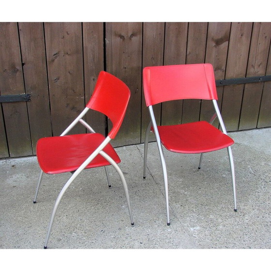 Image 1 of Pair of metal and leather Calligaris chairs, Italia 1990s