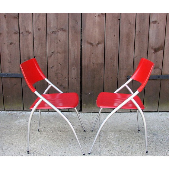 Image 1 of Pair of metal and leather Calligaris chairs, Italia 1990s